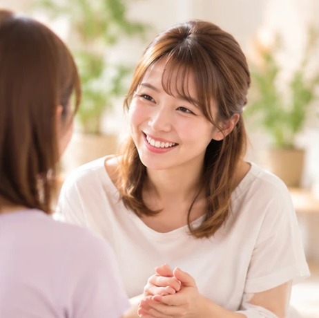 笑顔で話を聞くカウンセリングの様子